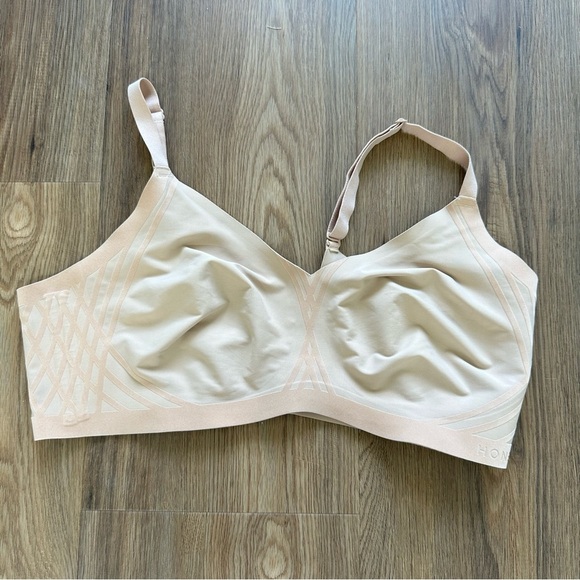 Honeylove Silhouette Bra Beige Velvet Trim Bra Wireless 1X Back Closure NO PADS - Picture 1 of 5